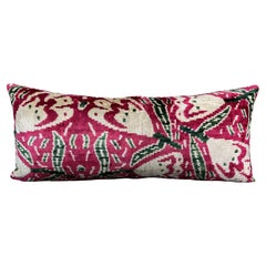 Pink and Green Lumbar Velvet Silk Ikat Pillow Cover