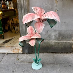 Pink and Green Metal Palm Tree Floor Lamp Double Color Conic Lampshades, 1950s
