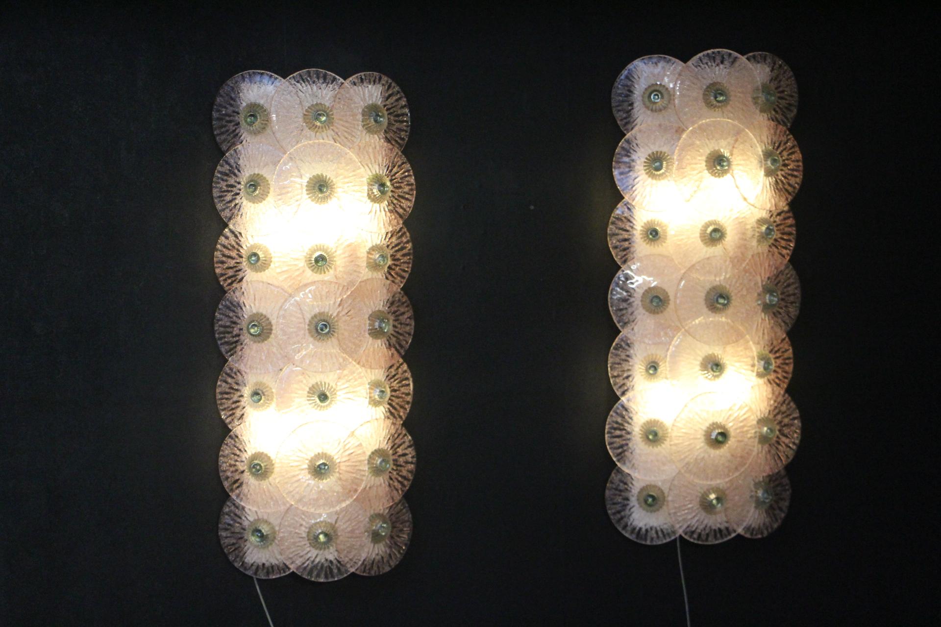 Pink and Green Murano Glass Sconces in the Style of Carlo Nason, Long Wall Light For Sale 1