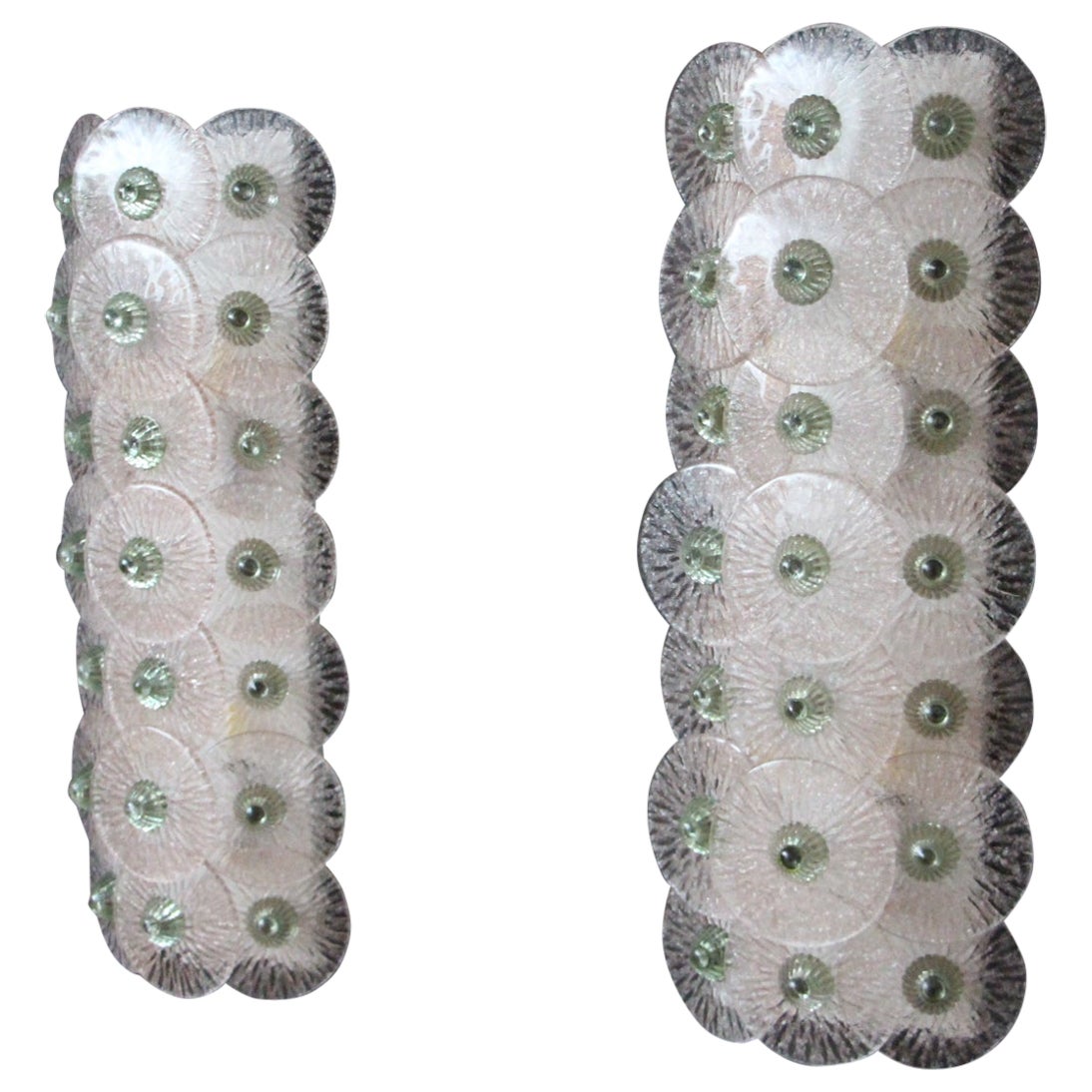 Applique in vetro di Murano rosa e verde nello stile di Carlo Nason, lampada da parete lunga