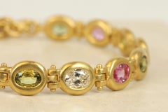 Pink and Green Sapphire 22K Gold Hinged Bezel Bracelet