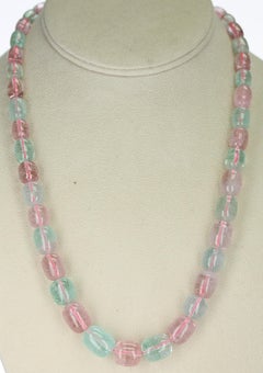 Pink and Green Smooth and Tumbled Tourmaline Beads, 14 Karat