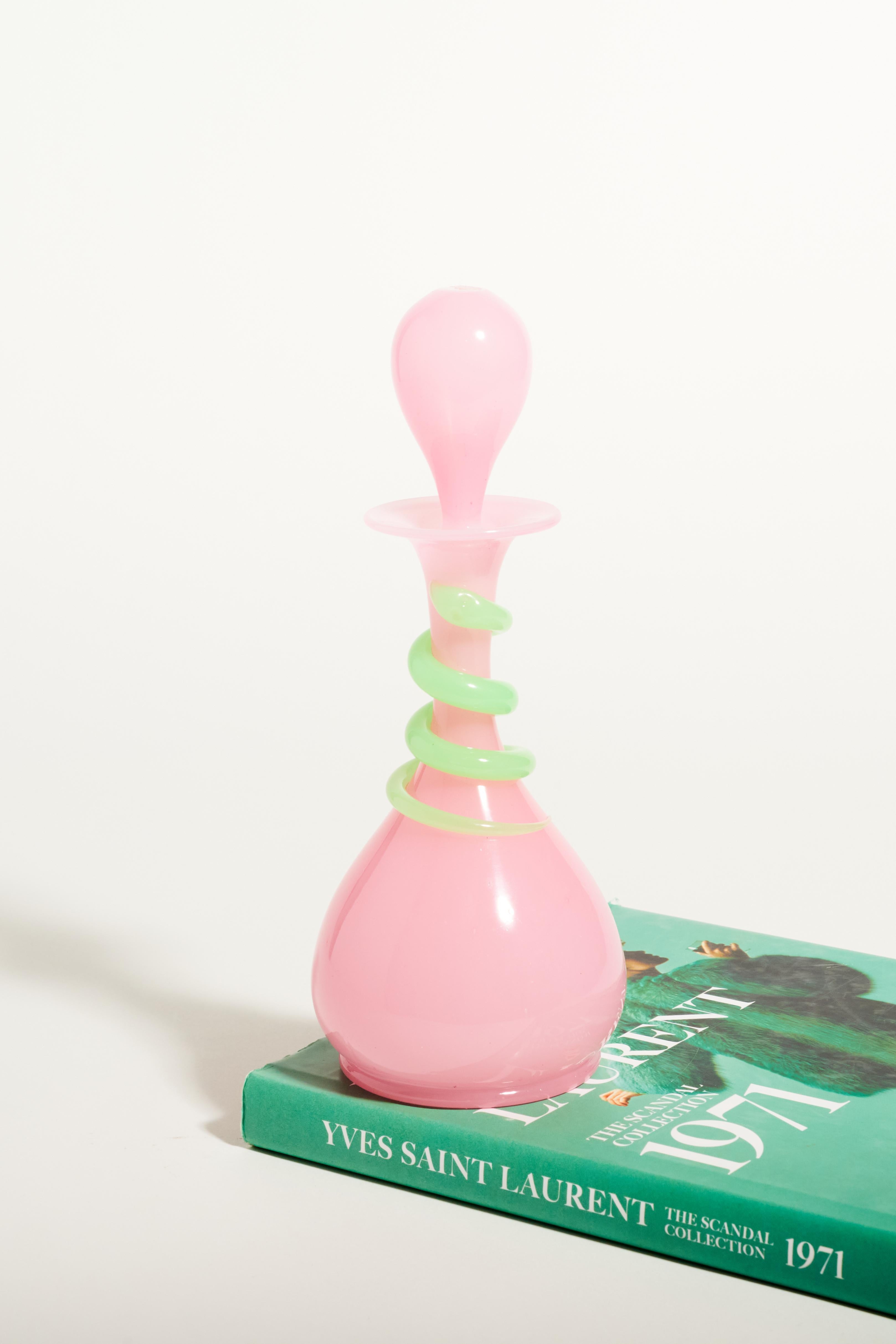 Pink and Green Snake Glass Decanter 1
