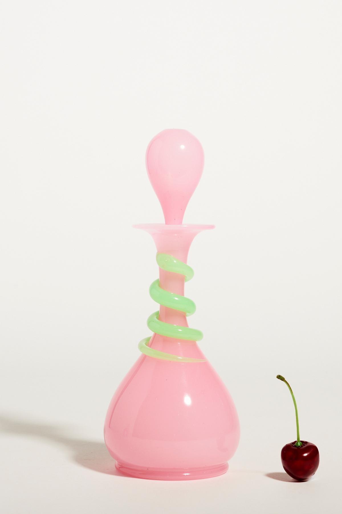 Pink and Green Snake Glass Decanter 3