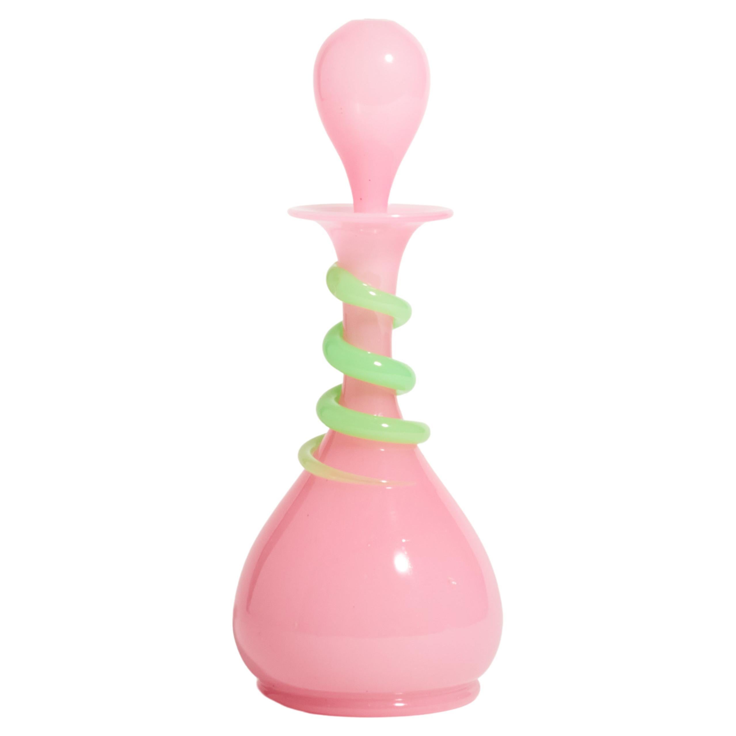 Pink and Green Snake Glass Decanter