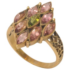 Pink and Green Tourmaline 18 Karat Gold Cocktail Ring