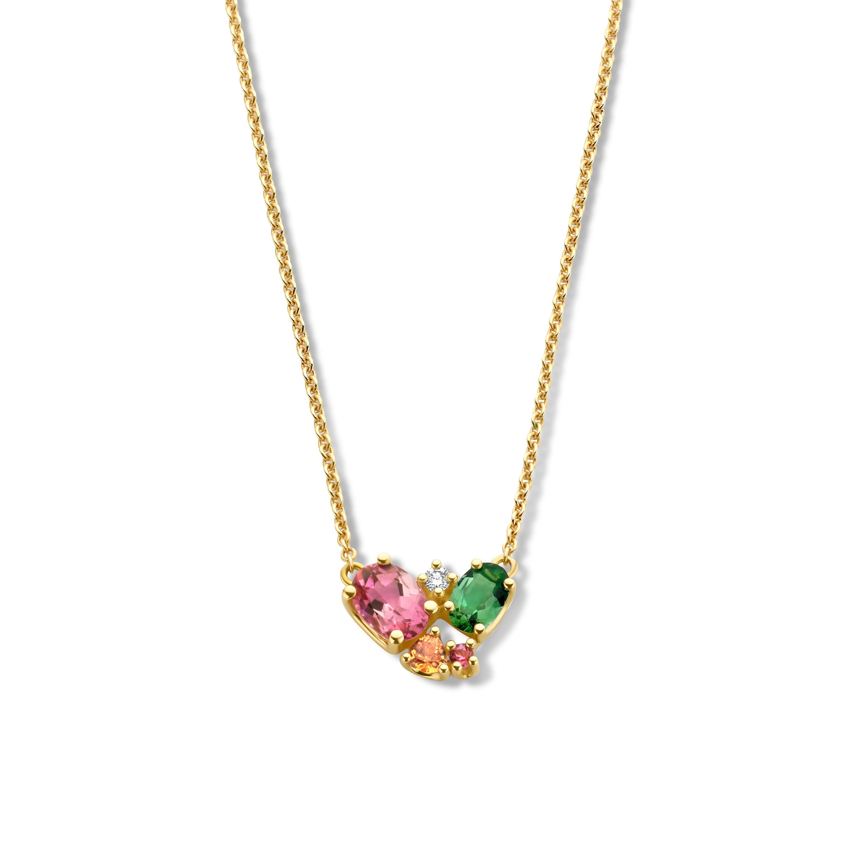 Contemporary Pink And Green Tourmaline Diamond Yellow Gold Necklace For Sale