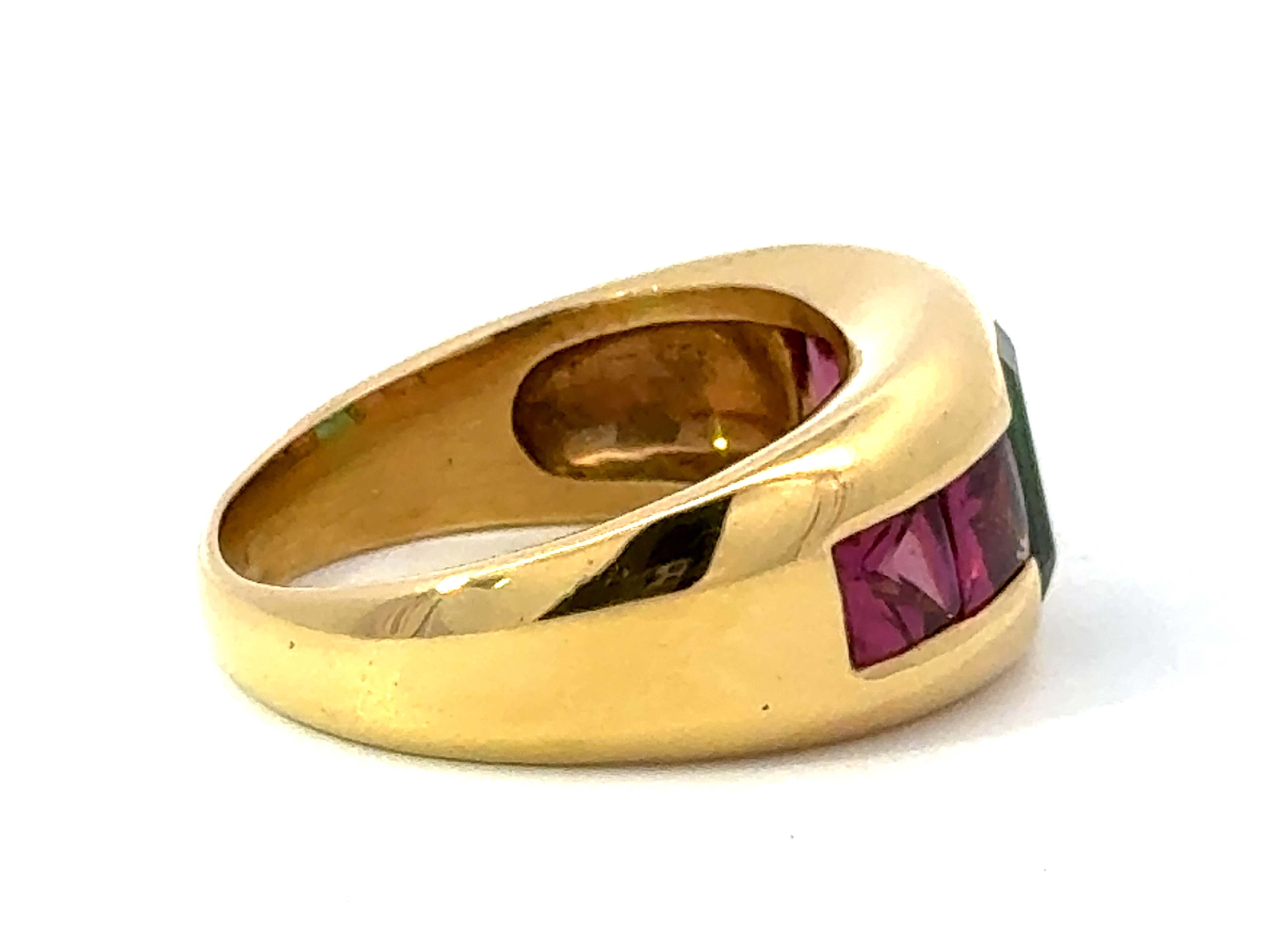 Pink and Green Tourmaline Ring 18k Yellow Gold In Excellent Condition For Sale In Honolulu, HI