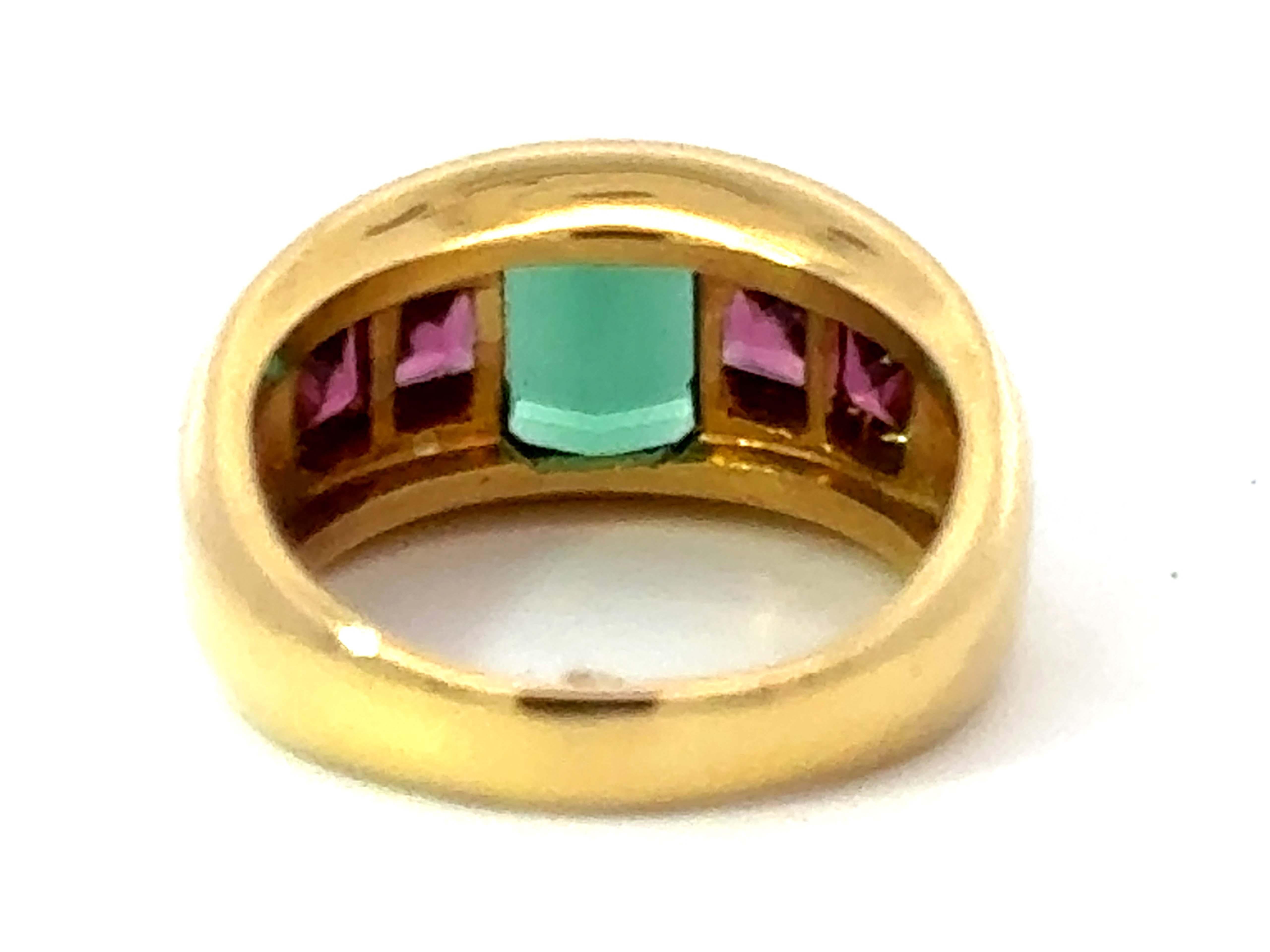 Pink and Green Tourmaline Ring 18k Yellow Gold For Sale 1