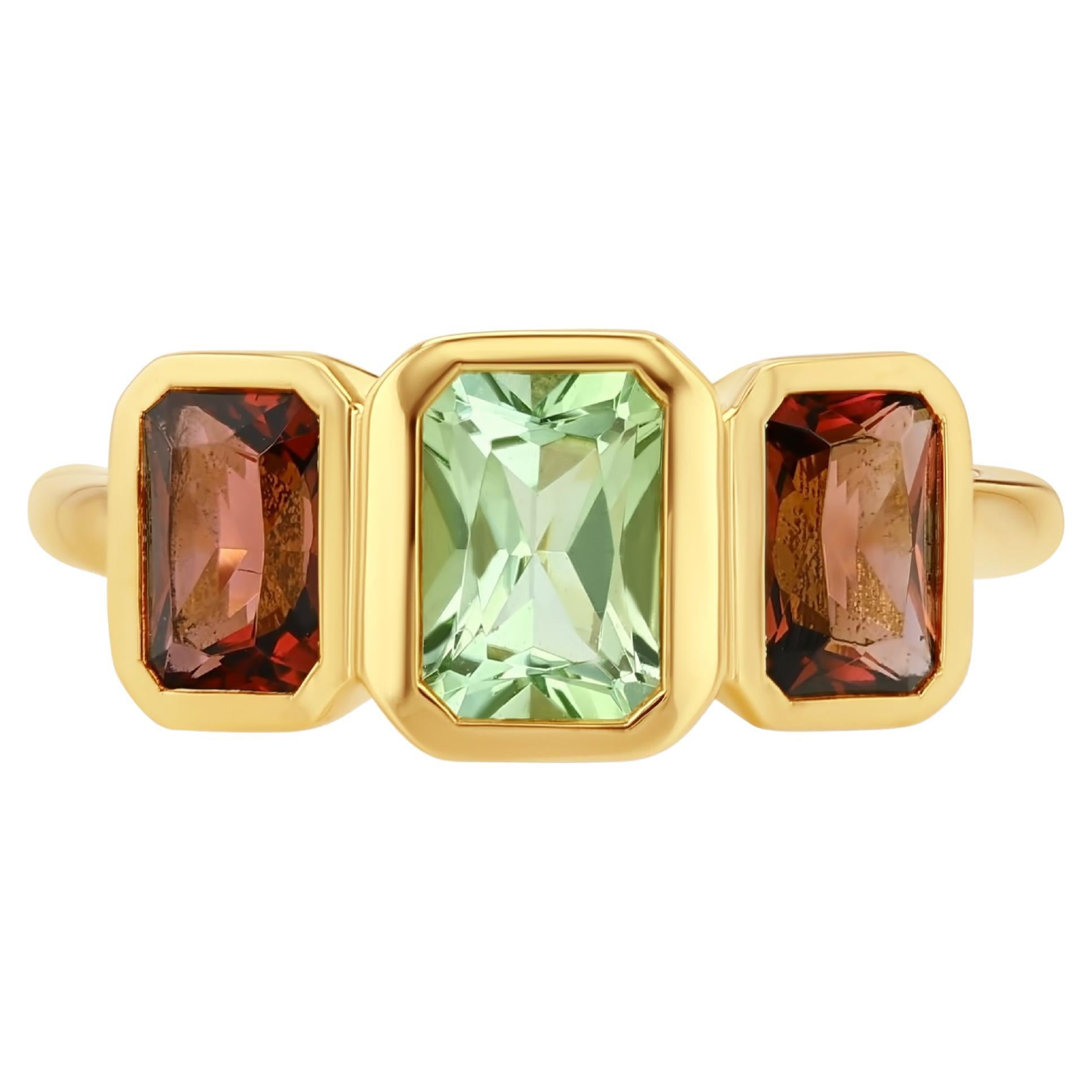 Anello con tormalina rosa e verde