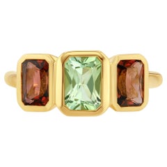 Anello con tormalina rosa e verde