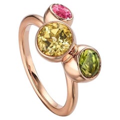 Pink and Green Tourmaline & Yellow Beryl Modern Ring Set in 18K Rose Gold