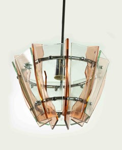 Pink and Green Vintage Chandelier, Italy, 1970s
