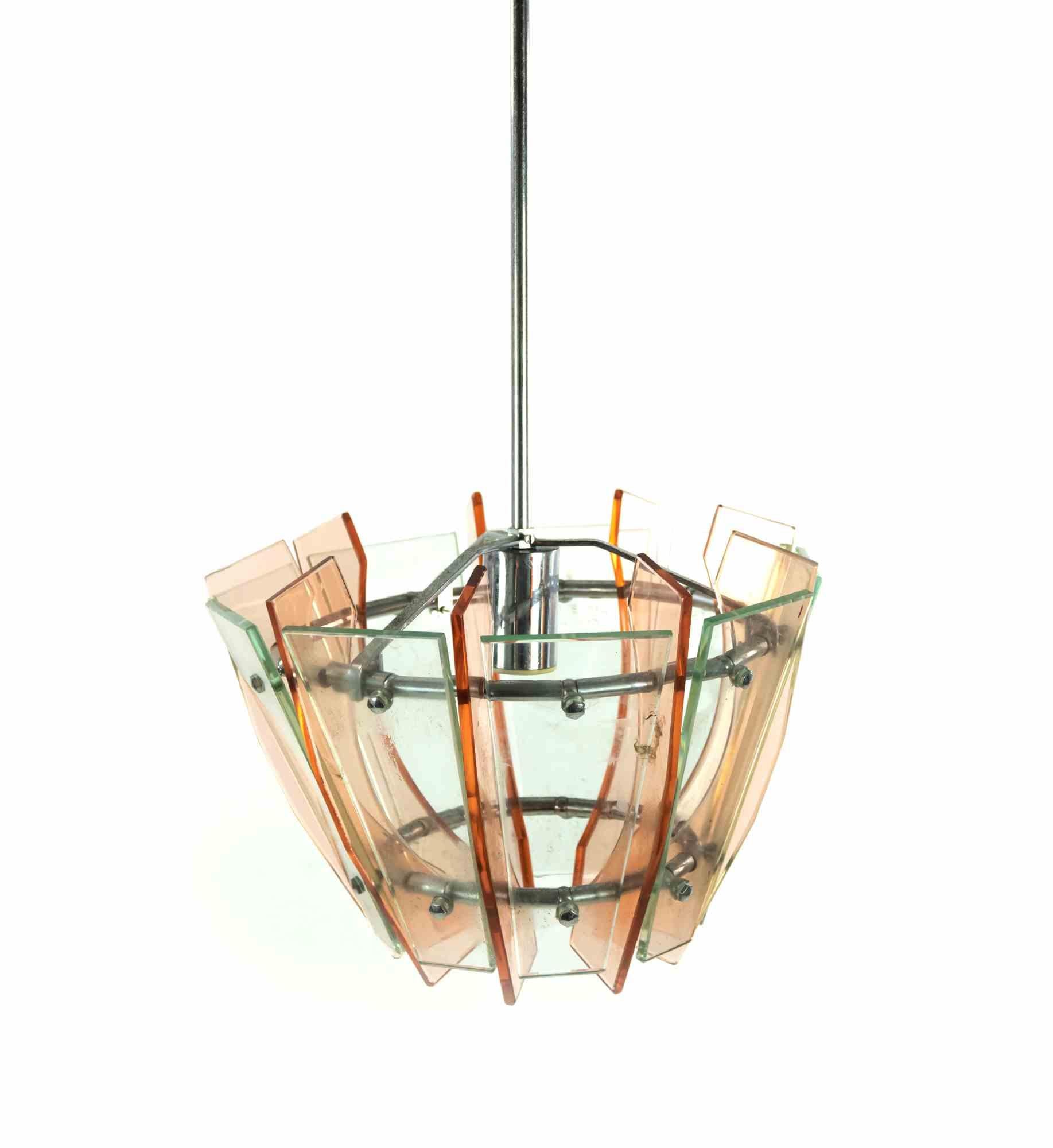 Italian Pink and Green Vintage Chandelier, Italy, 1970s For Sale