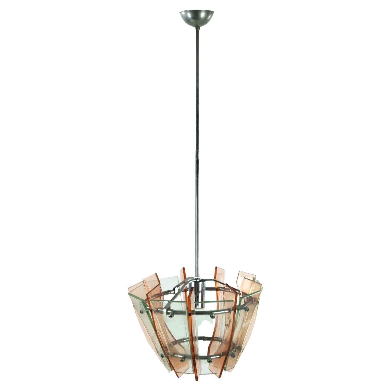 Pink and Green Vintage Chandelier, Italy, 1970s For Sale