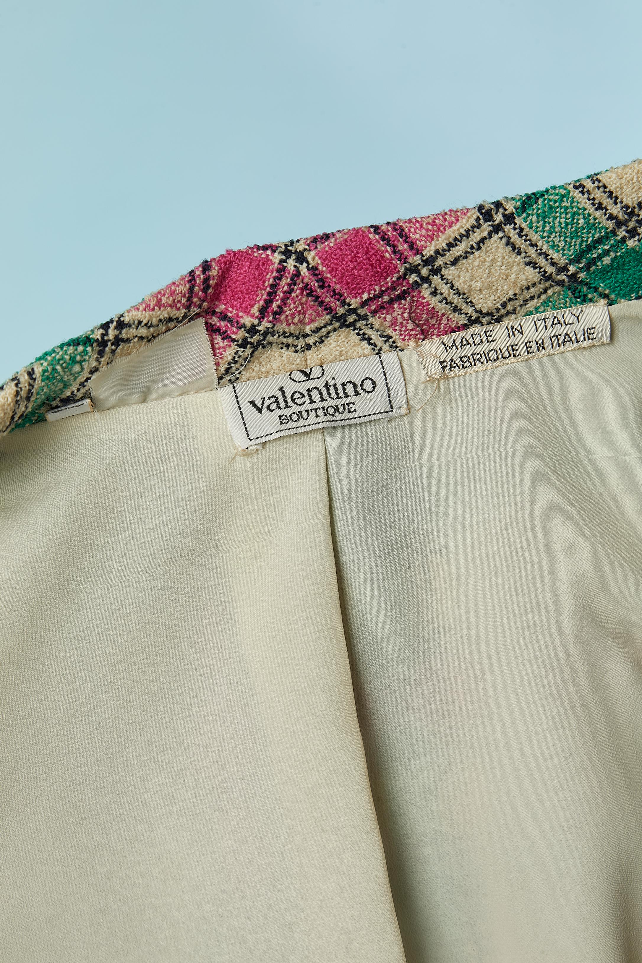Abito con gonna a quadri in lana rosa e verde Valentino BOUTIQUE in vendita 2