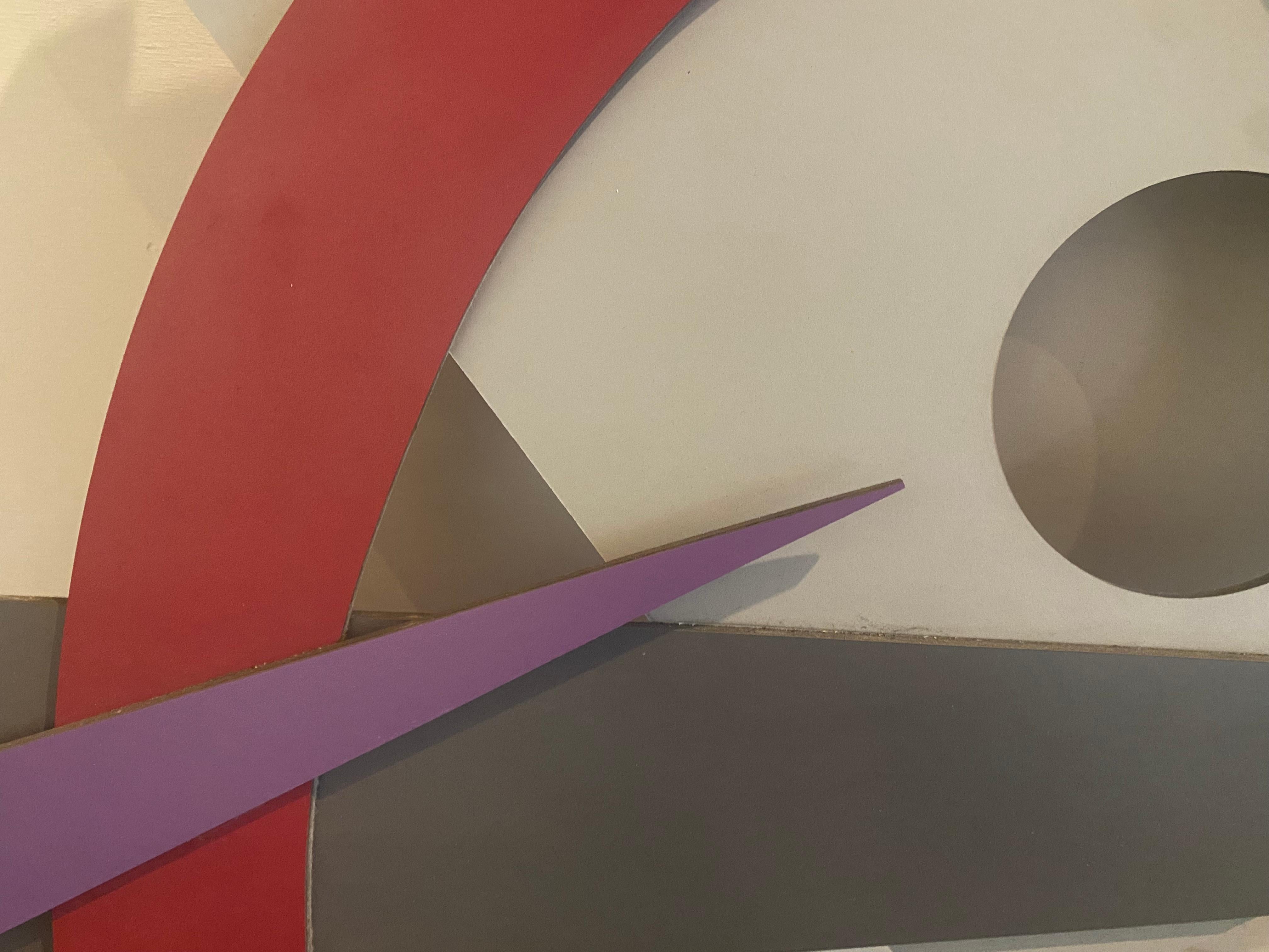 Post-Modern Pink and Grey Geometric Constructivist Wall Sculpture For Sale