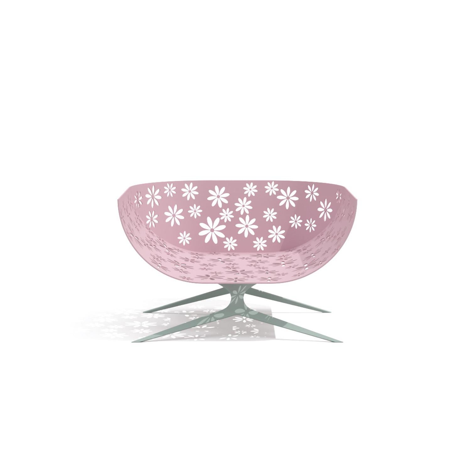 Moderner rosa und grauer rechteckiger Couchtisch für draußen mit Blumendesign im Angebot 6