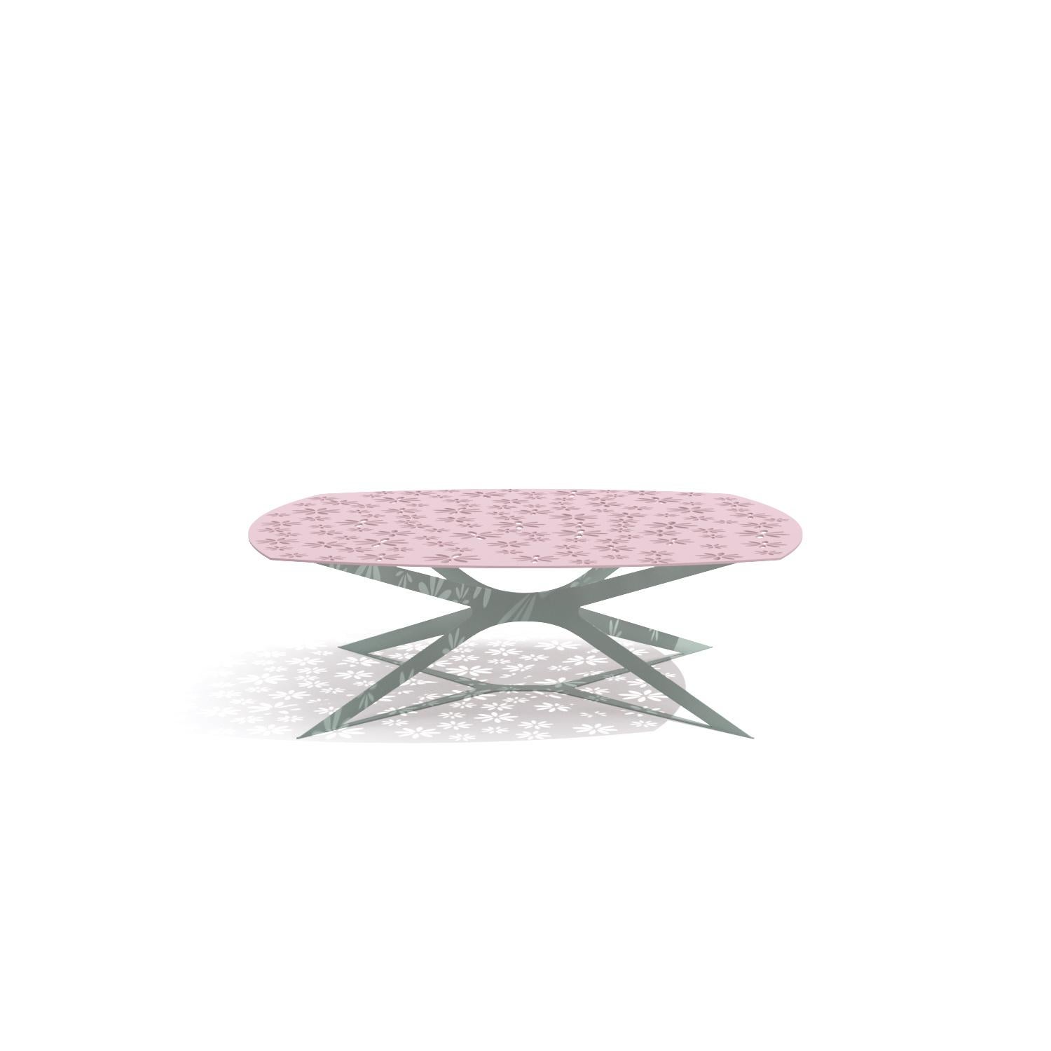 Moderner rosa und grauer rechteckiger Couchtisch für draußen mit Blumendesign im Angebot 12
