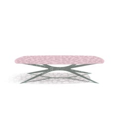 Table basse centrale rectangulaire moderne pour l'extérieur rose et grise avec motif floral