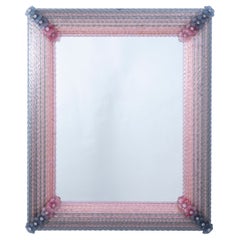 Pink and Grey Rectangular Venetian Murano Glass Mirror