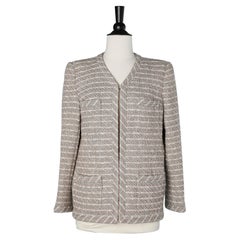 Pink and grey tweed edge to edge jacket with striped silk lining Chanel 