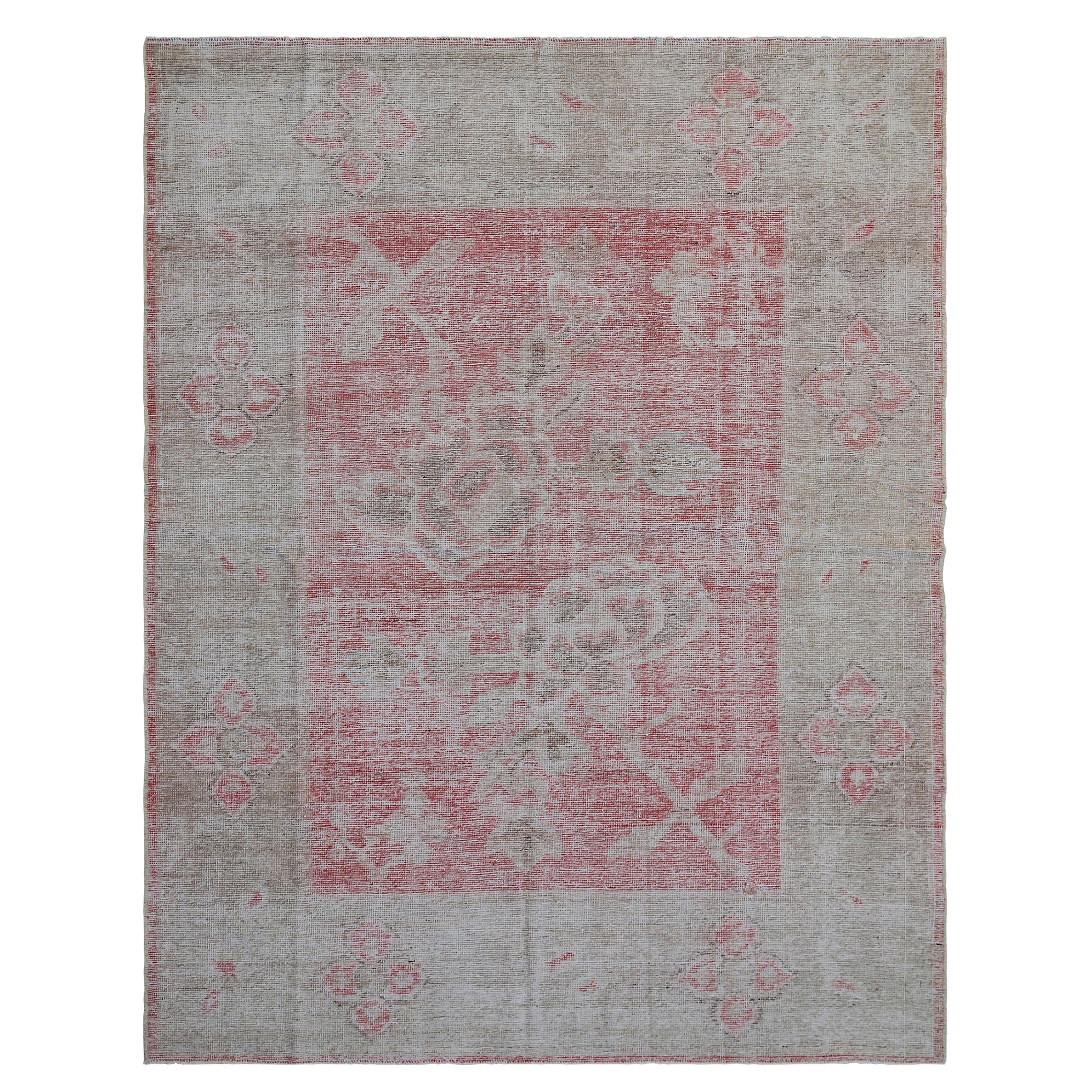 abc carpet Pink and Grey Vintage Wool Cotton Blend Rug - 4'10" x 6'7" For Sale