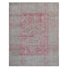 Tapis abc rose et gris vintage en laine et coton mélangé - 4'10" x 6'7"