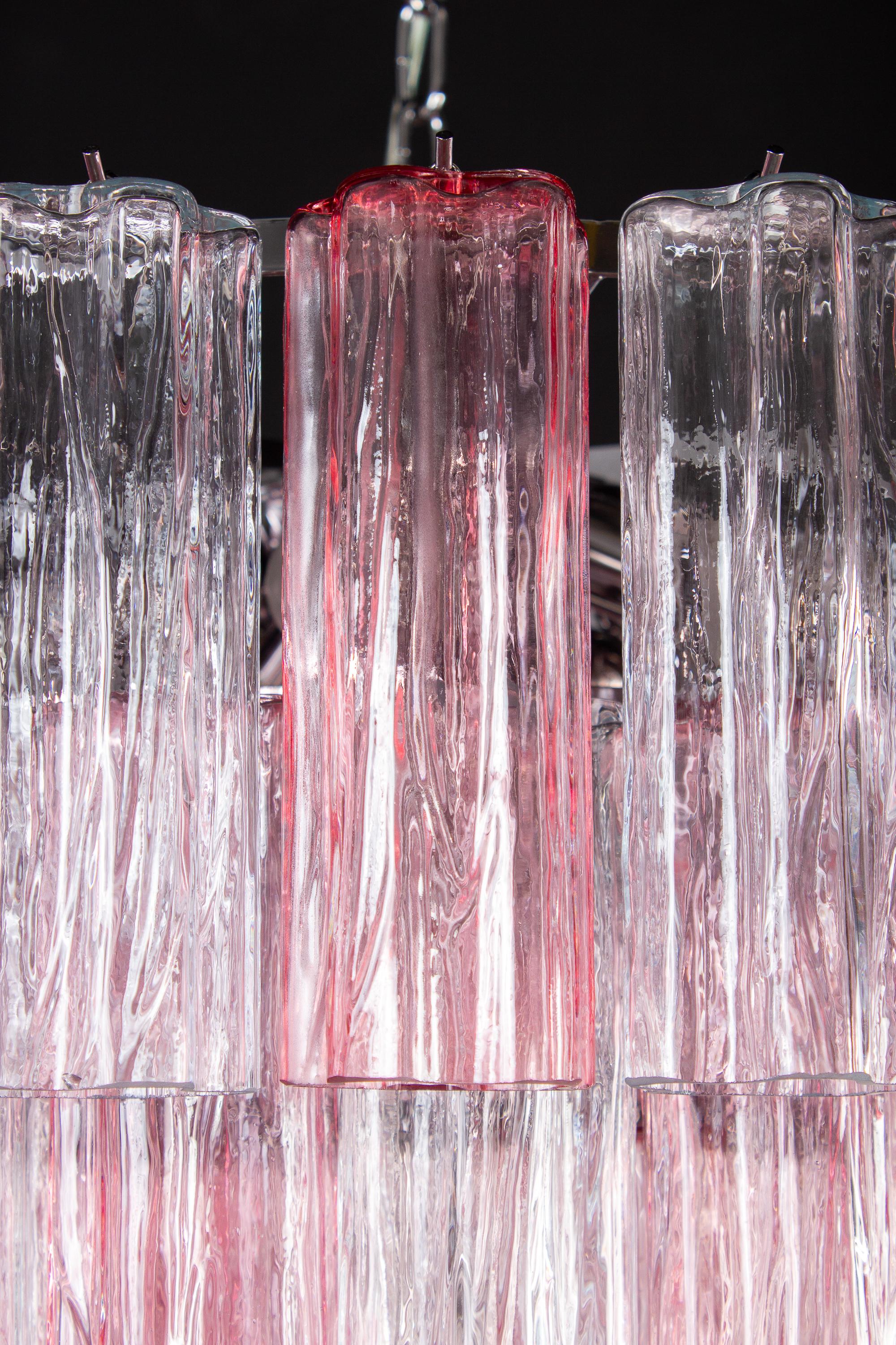 Rosa und Eis Farbe große italienische Muranoglas Tronchi Kronleuchter im Angebot 3