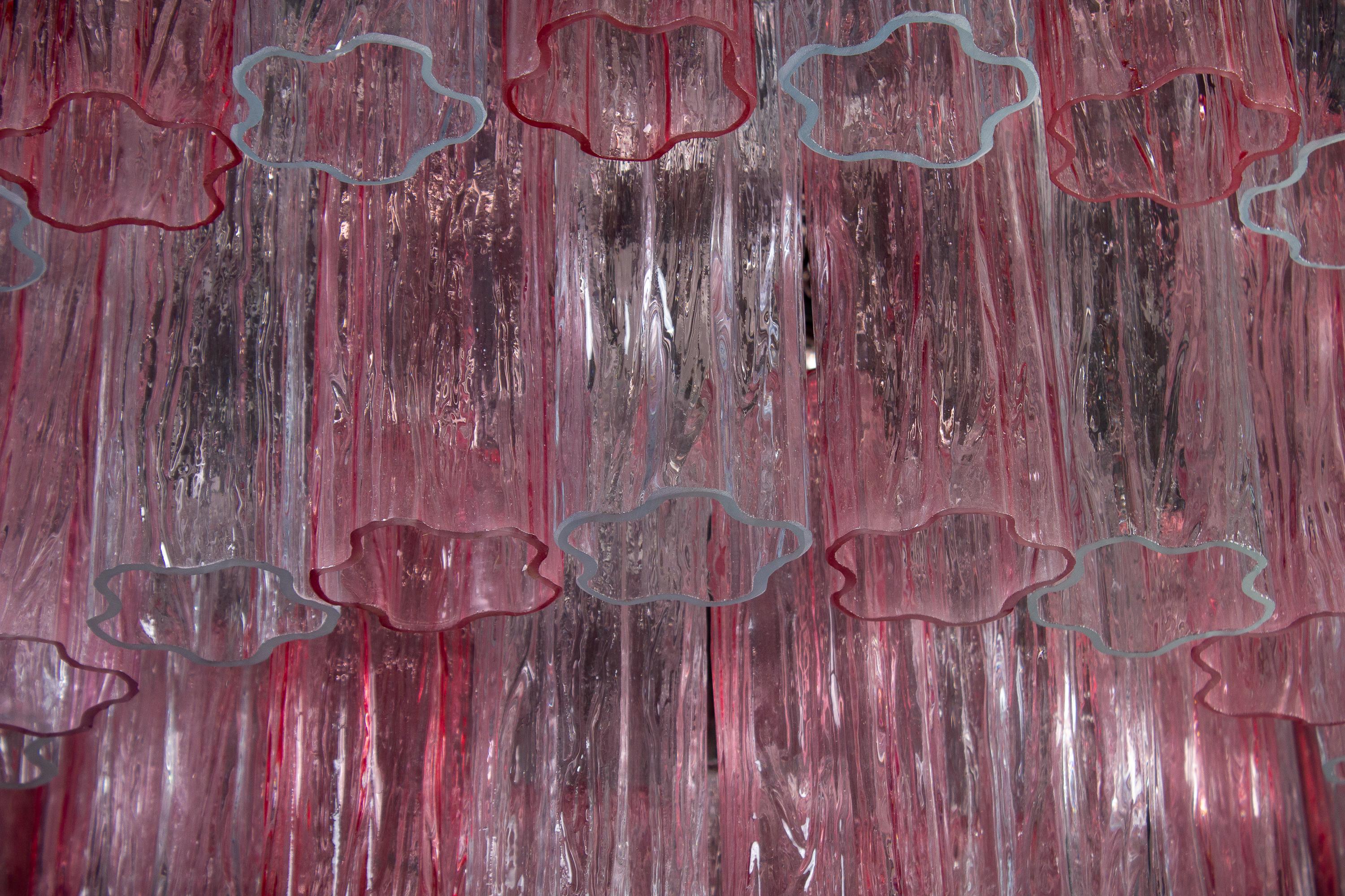Grand lustre Tronchi italien en verre de Murano de couleur rose et glace en vente 5