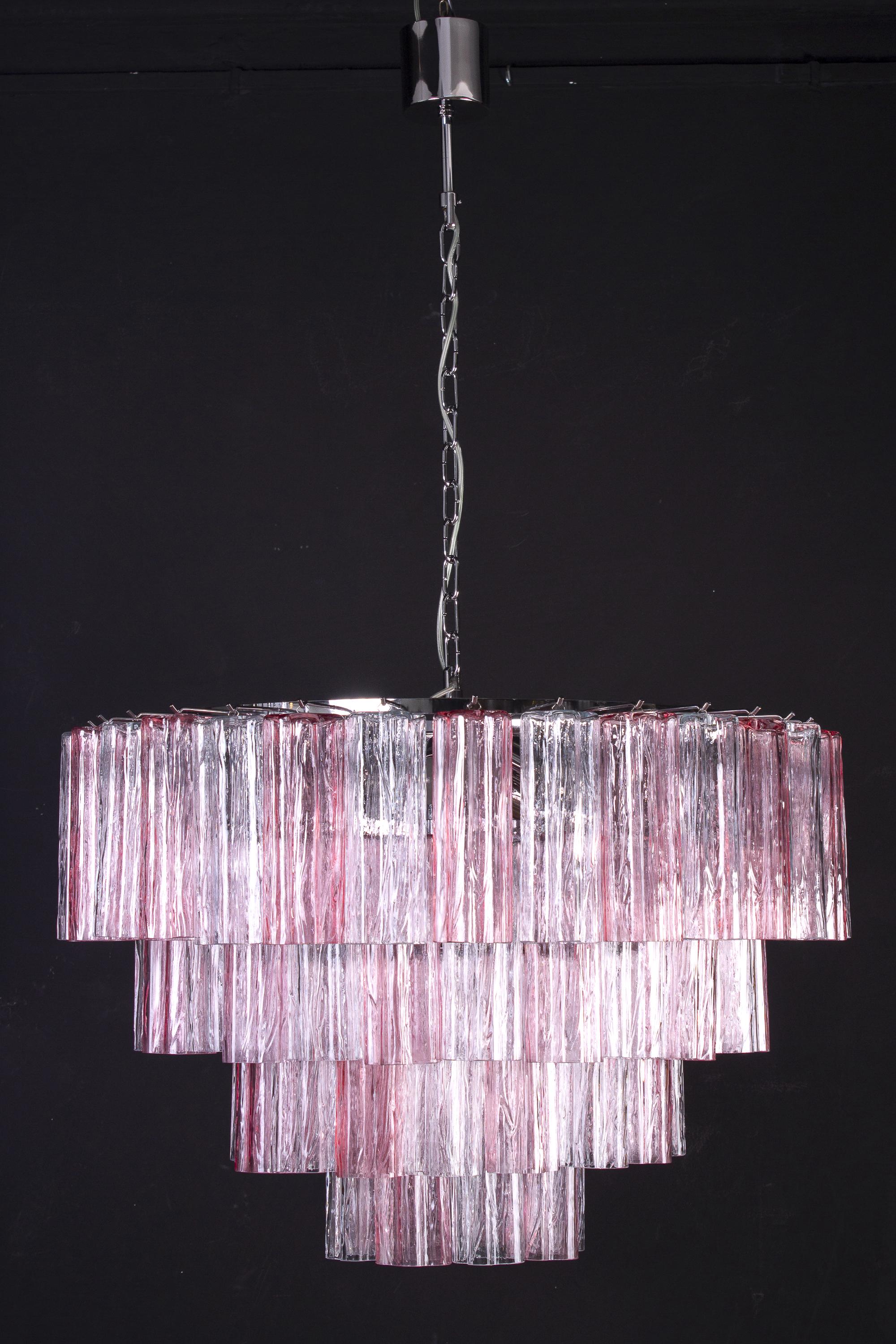 Lampadario Tronchi in vetro di Murano rosa e color ghiaccio di grandi dimensioni in vendita 4