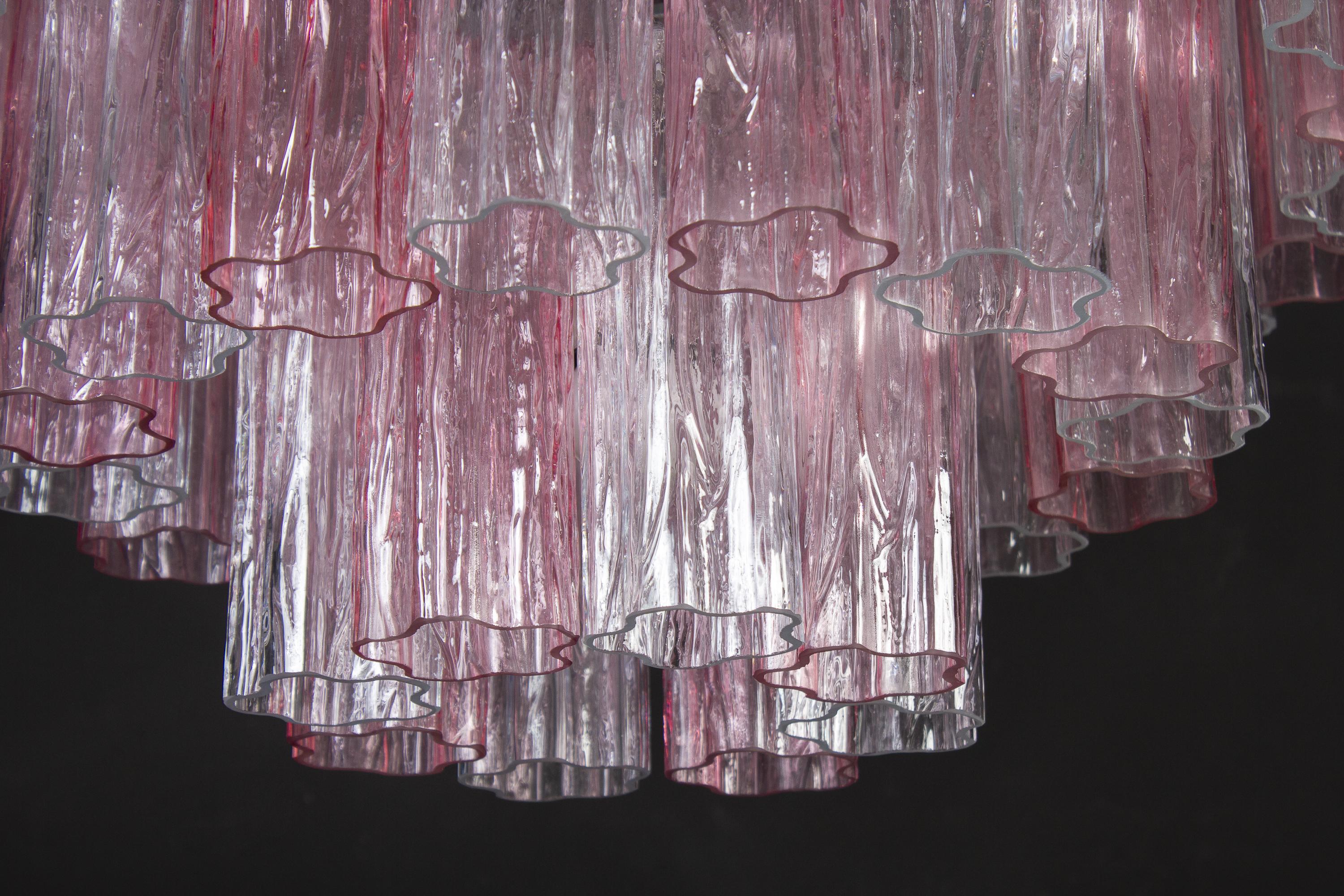 Pink and Ice Color Large Italian Murano Glass Tronchi Chandelier For Sale 4