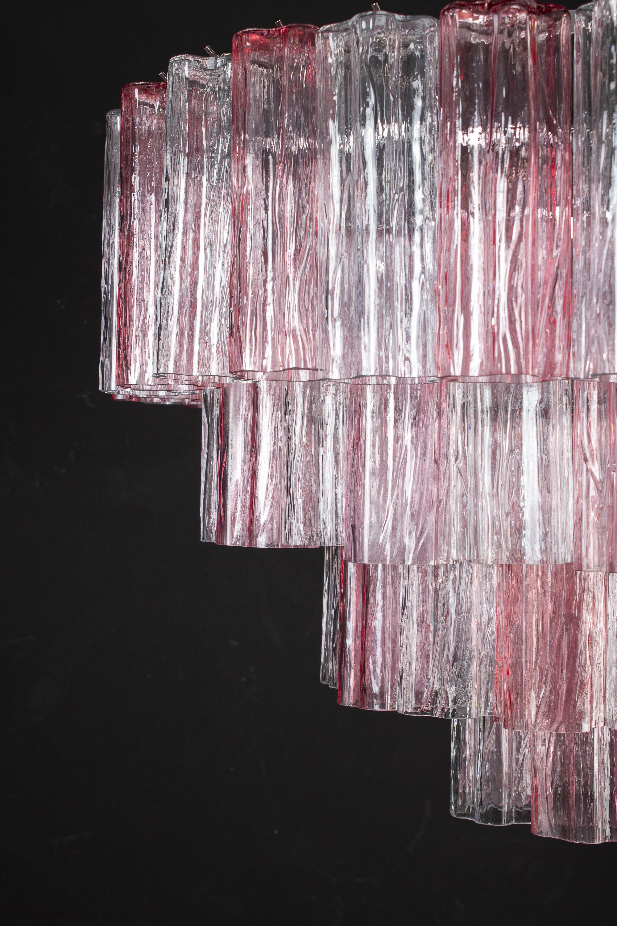 Rosa und Eis Farbe große italienische Muranoglas Tronchi Kronleuchter im Angebot 8