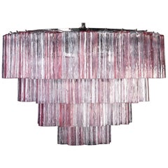 Pink and Ice Color Large Italian Murano Glass Tronchi Chandelier