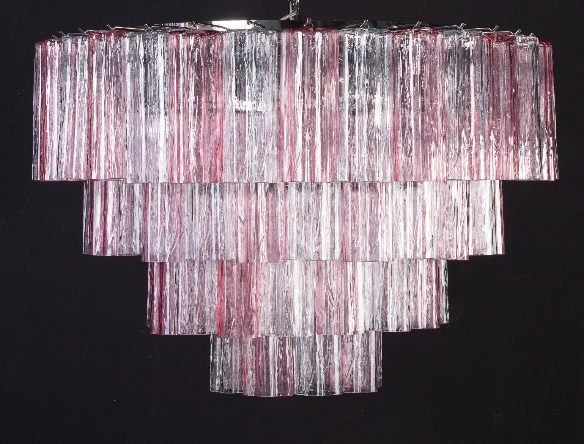 Rosa und Eis Farbe große italienische Muranoglas Tronchi Kronleuchter (Italienisch) im Angebot