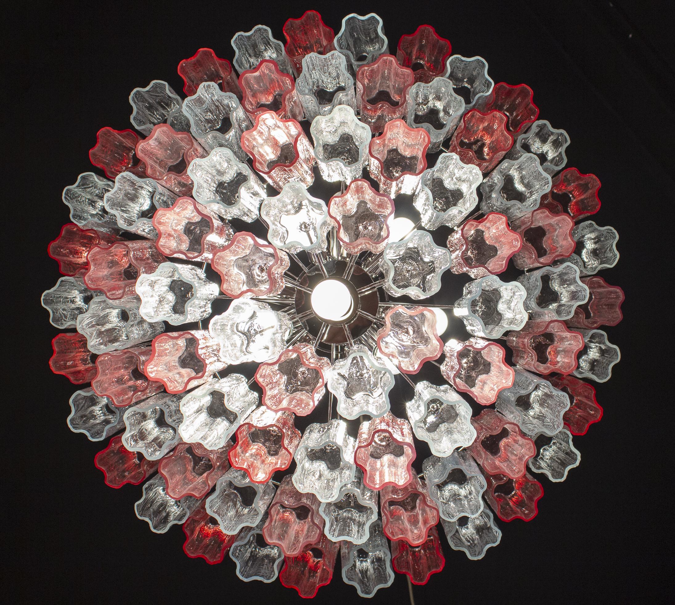 Pink and Ice Color Large Italian Murano Glass Tronchi Chandelier For Sale 1