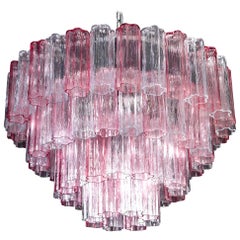 Pink and Ice Color Large Italian Murano Glass Tronchi Chandelier