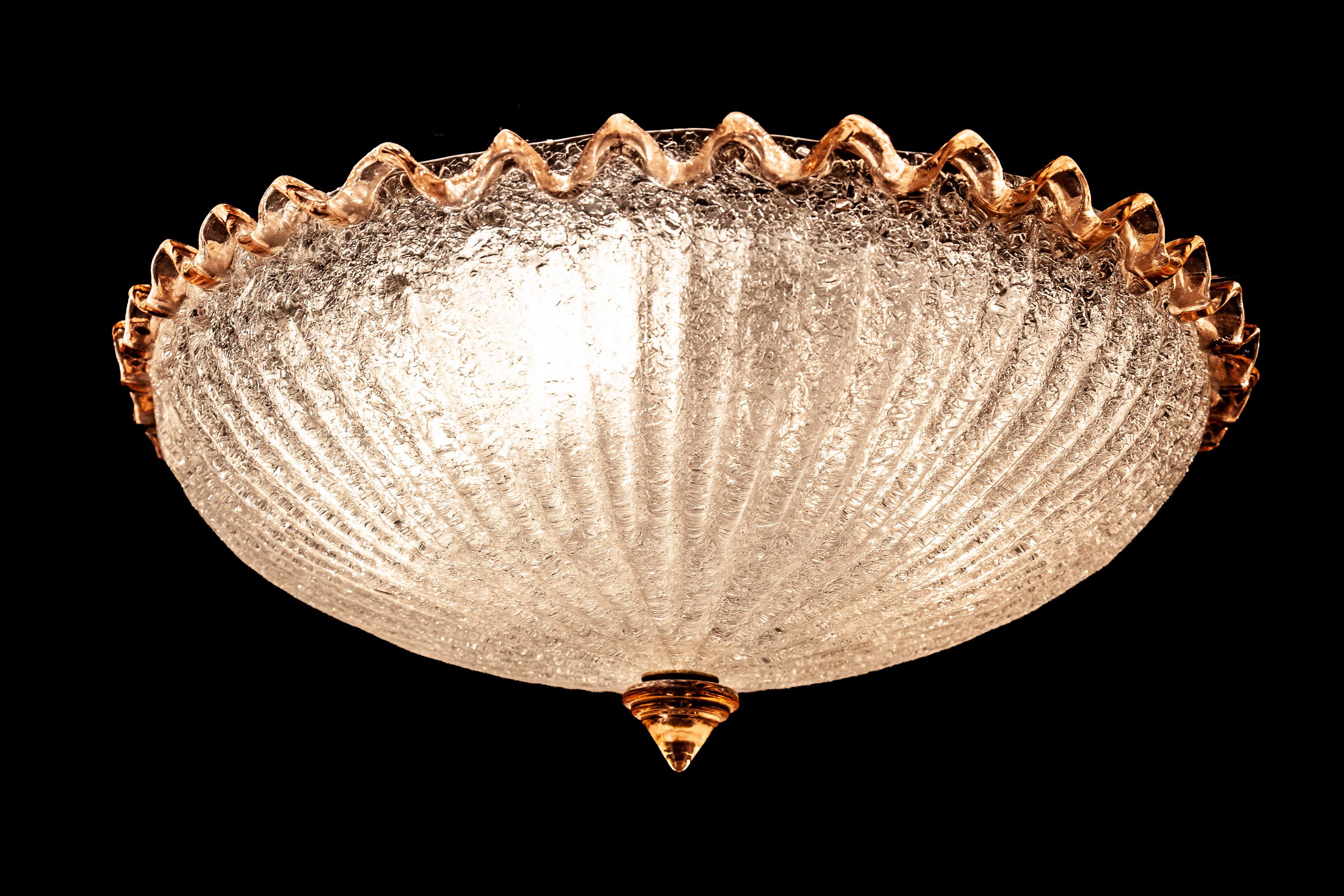 Pink and Ice Color Murano Glass Flush Mount or Ceiling by Barovier e Toso, 1950 1