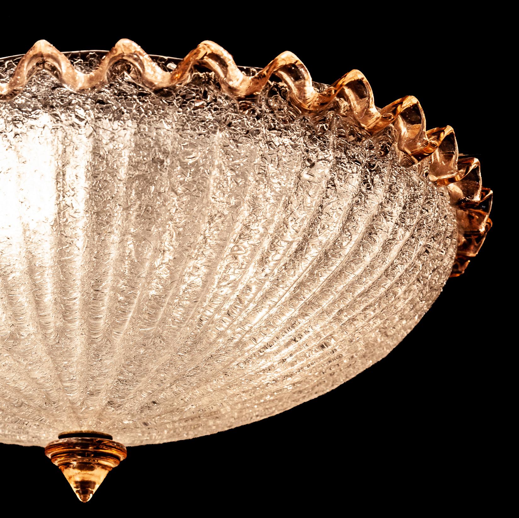 Pink and Ice Color Murano Glass Flush Mount or Ceiling by Barovier e Toso, 1950 2