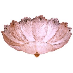 Pink and Ice Leaves Murano Glass Ceiling Light or Flush Mount, 1970