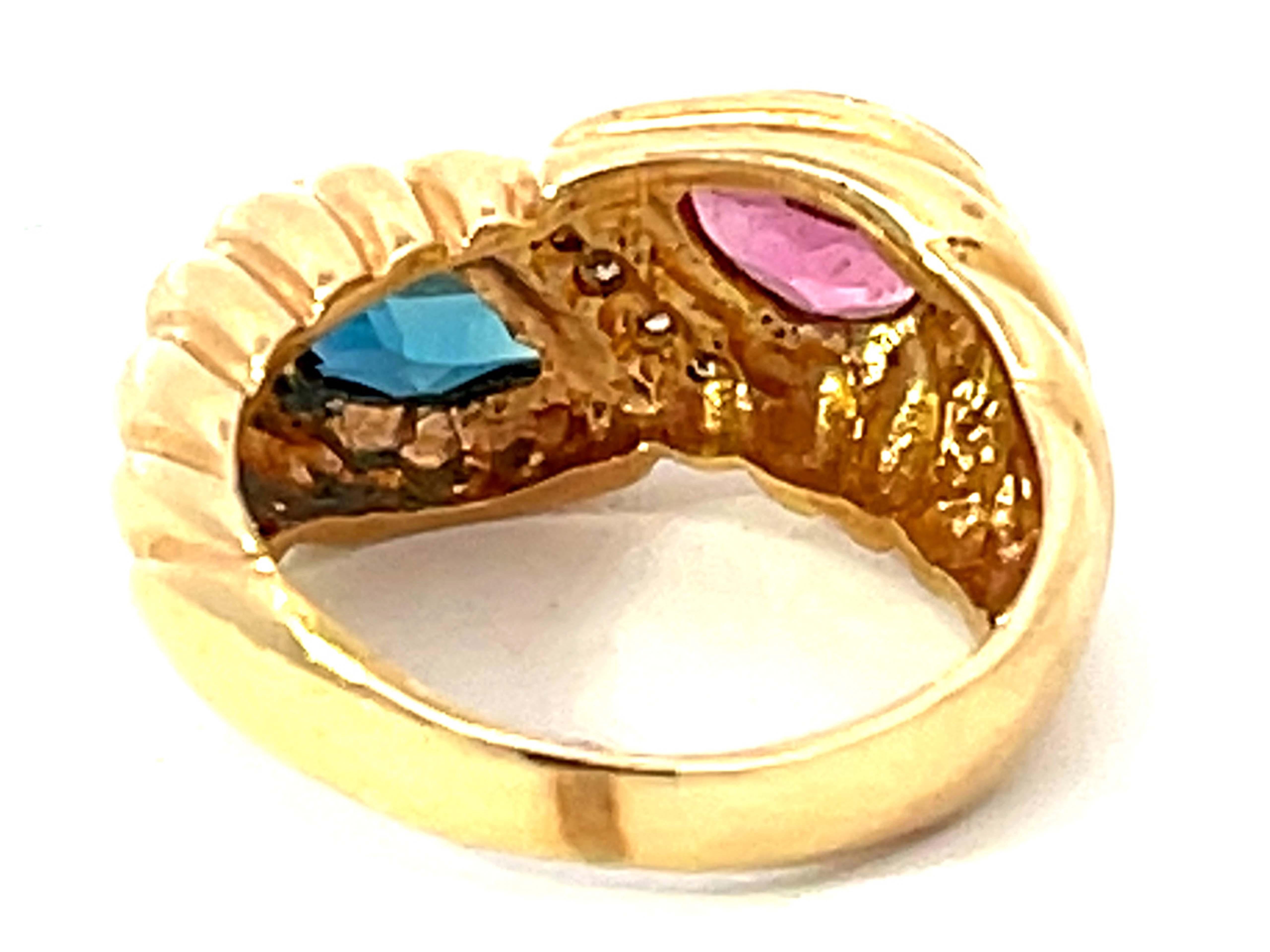 Women's Pink and Indicolite Tourmaline Diamond Ring in 14k Yellow Gold For Sale