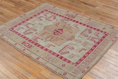 Pink and Ivory and Sky Blue Sumak Square Rug