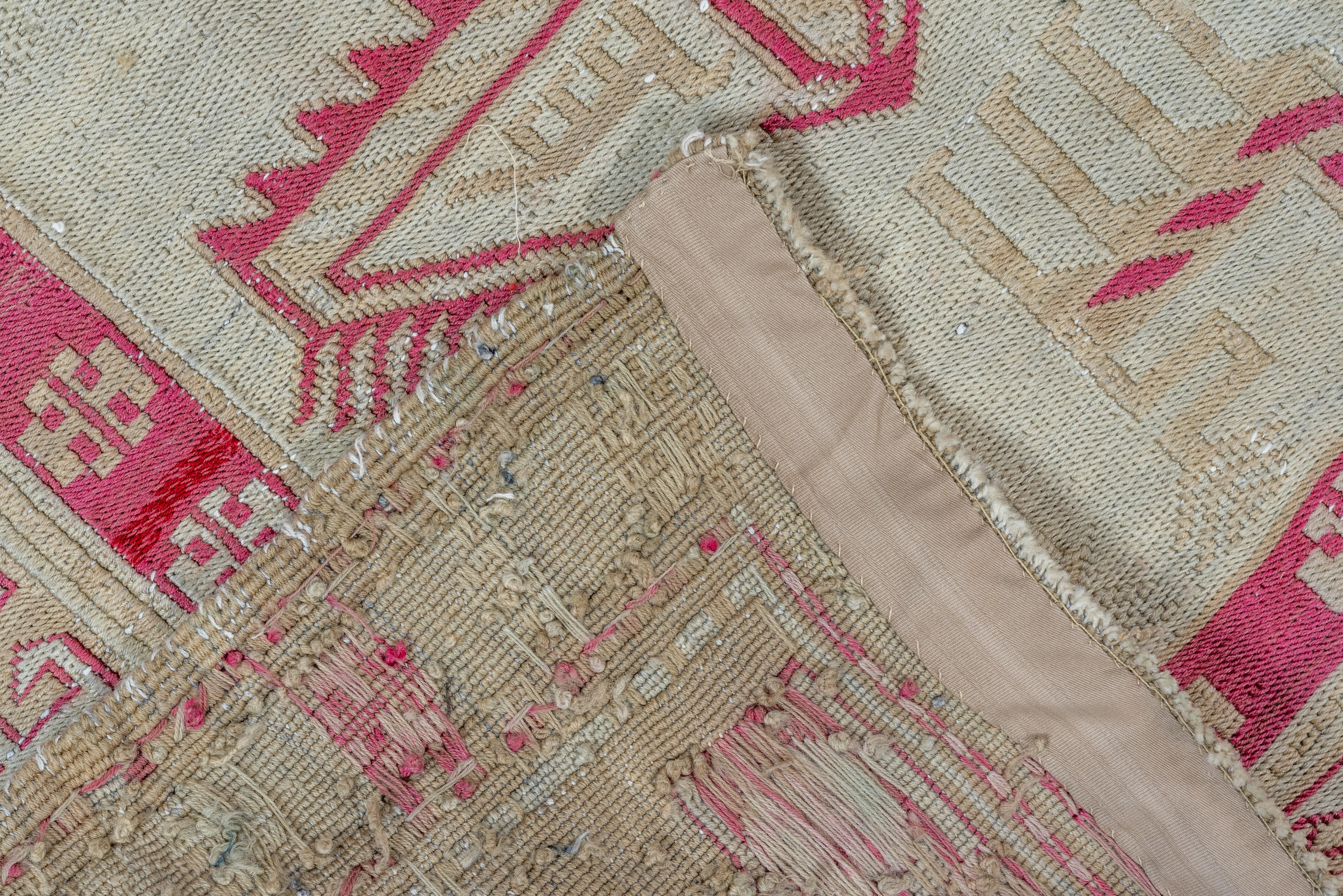20th Century Pink and Ivory and Sky Blue Sumak Square Rug  For Sale