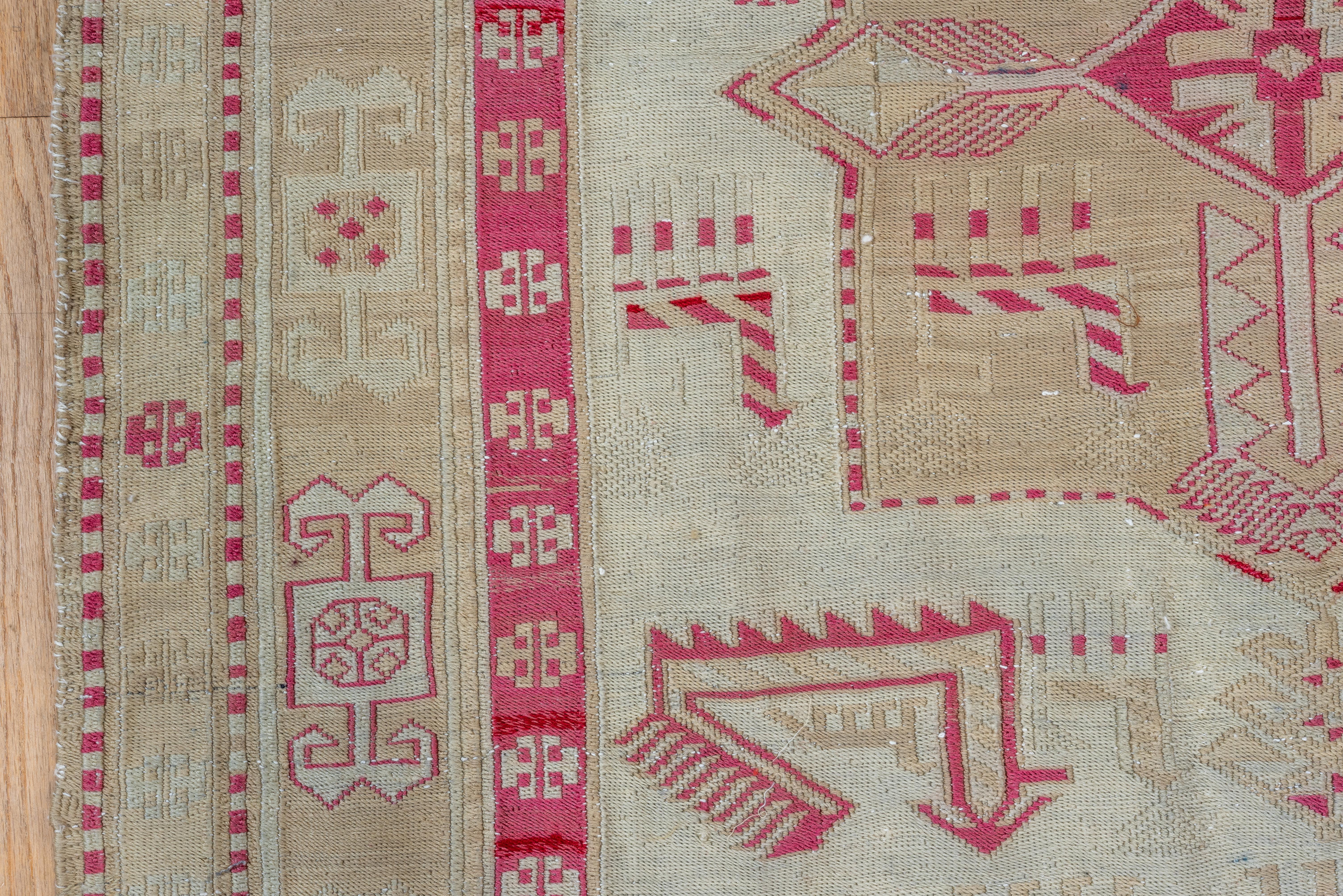 Wool Pink and Ivory and Sky Blue Sumak Square Rug  For Sale