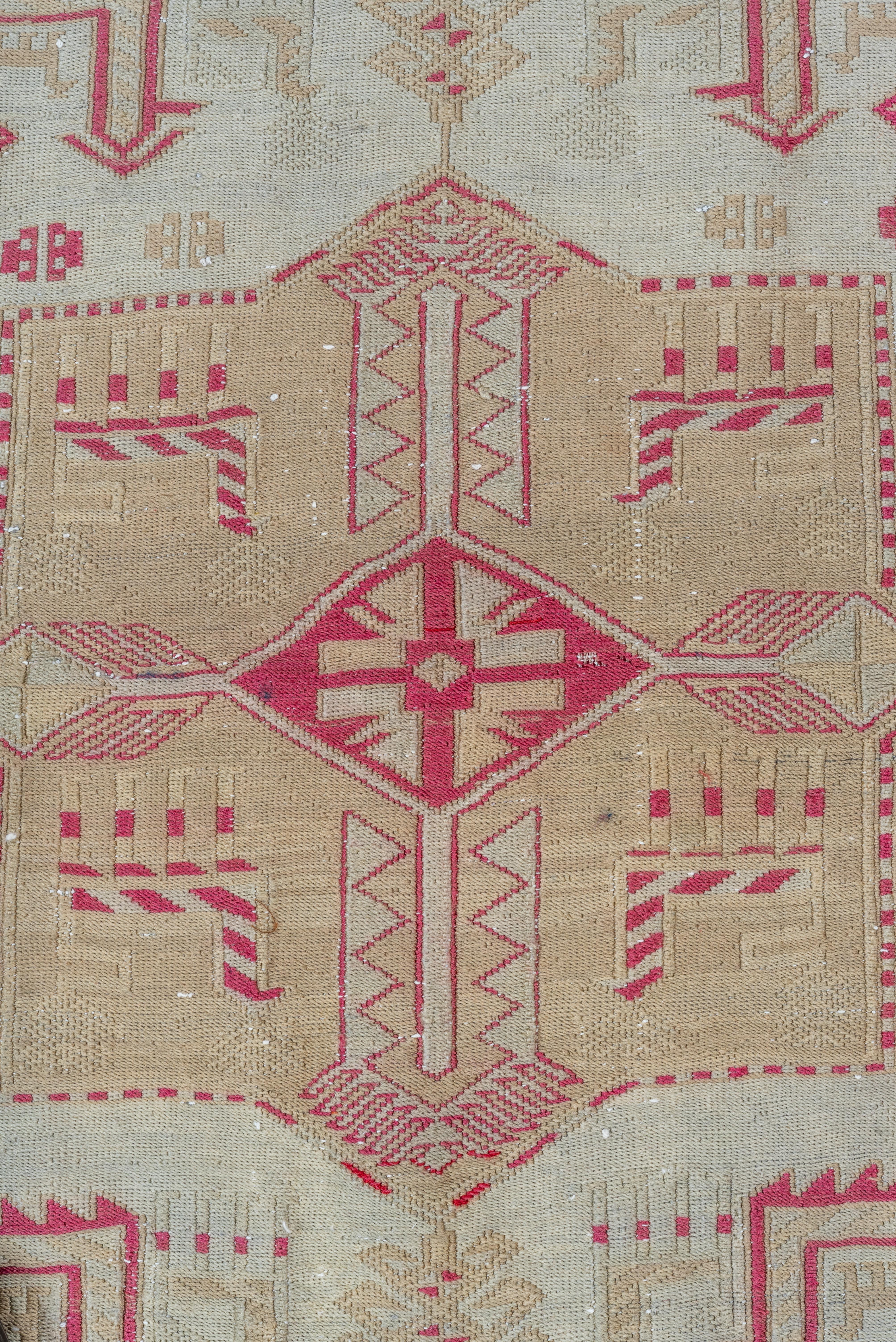 Pink and Ivory and Sky Blue Sumak Square Rug For Sale 1