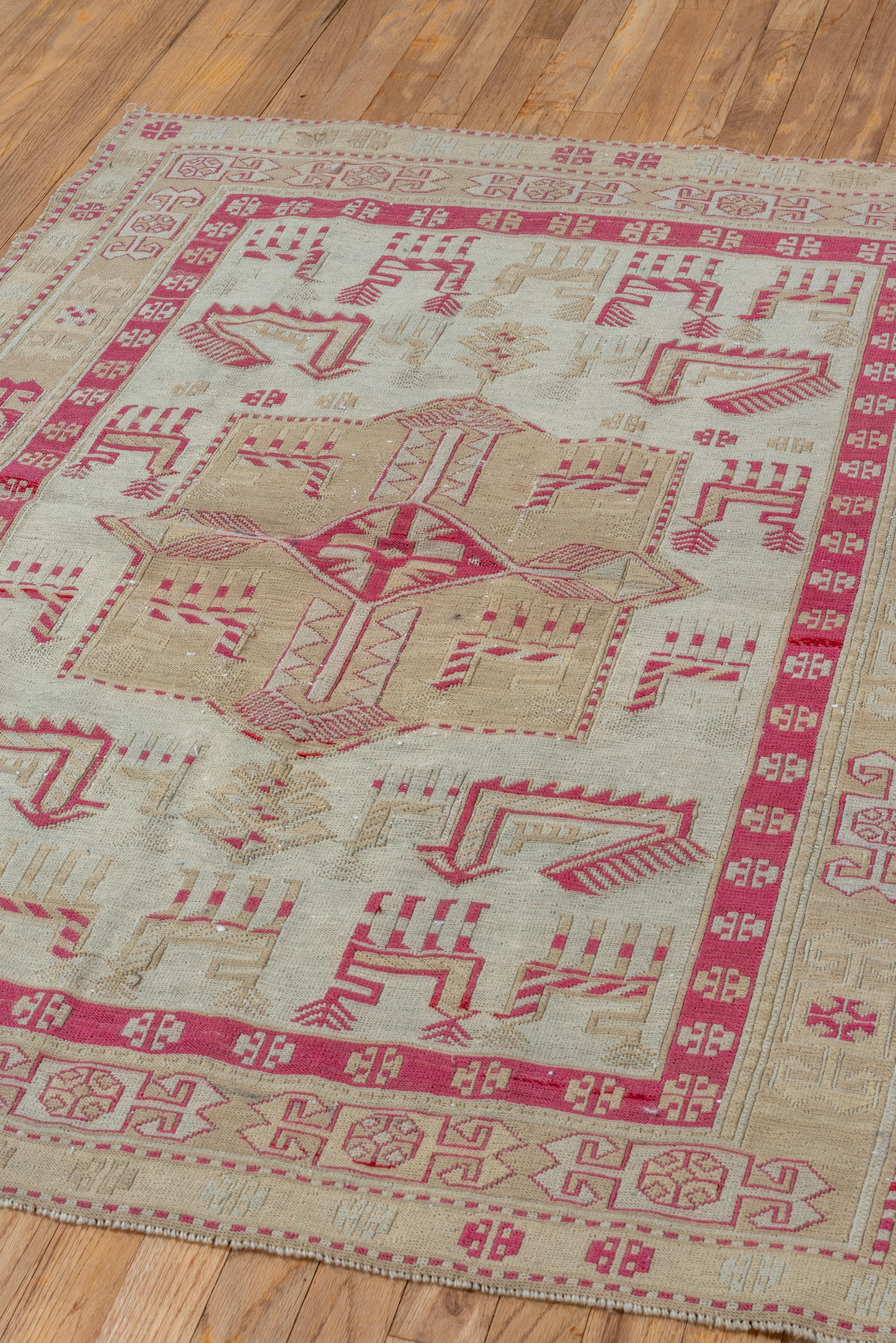 Pink and Ivory and Sky Blue Sumak Square Rug  For Sale 2