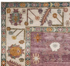 Pink and Ivory Contemporary Handmade Wool Turkish Oushak Rug