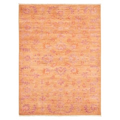 Tapis persan Oushak en laine rose et orange, 4' x 6'
