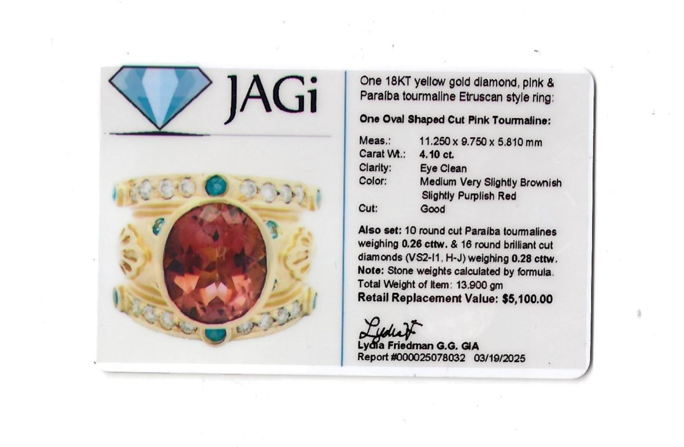 Pink and Paraiba Tourmaline Etruscan Style Band Ring in 18 Karat Yellow Gold For Sale 7