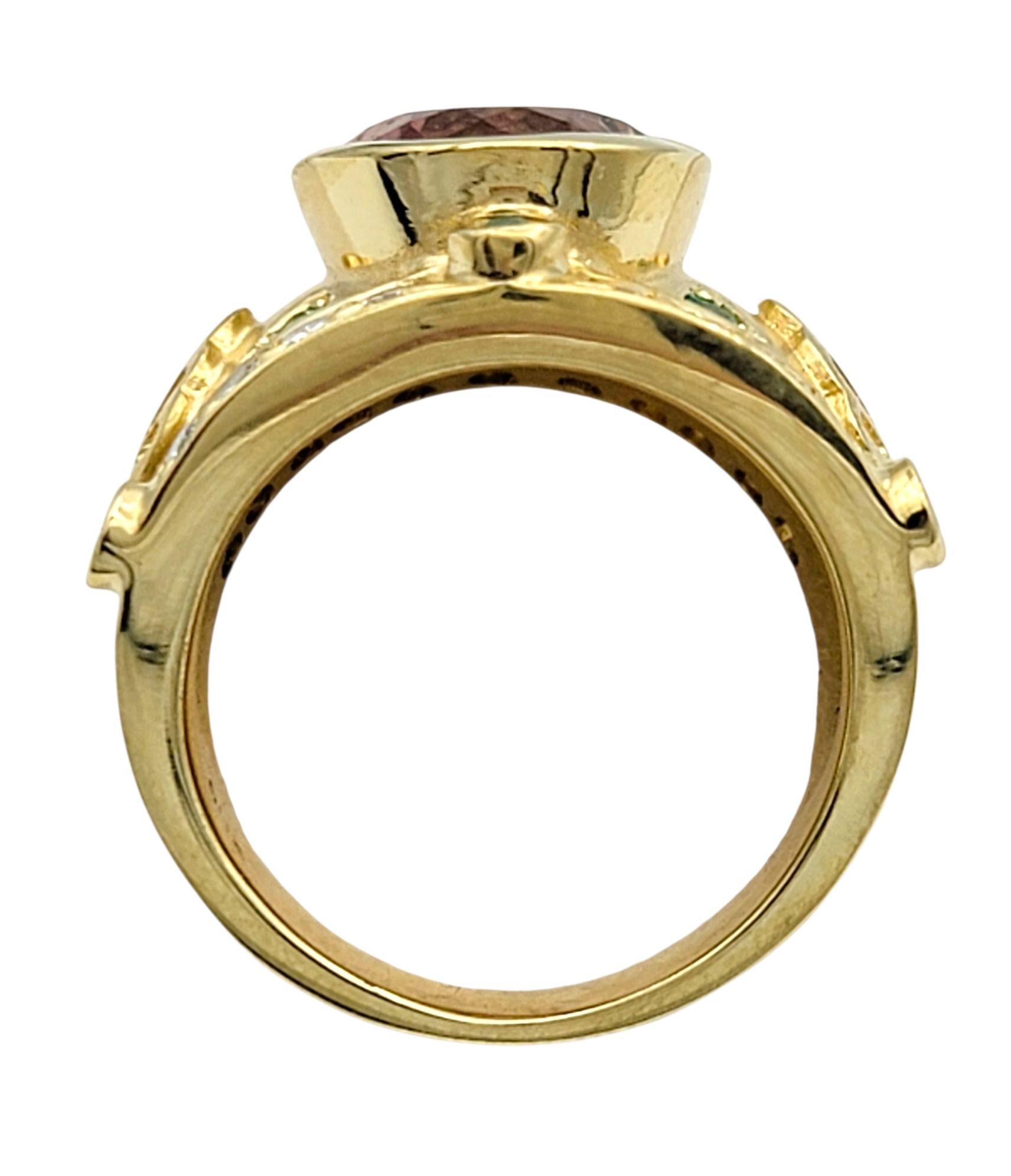 Pink and Paraiba Tourmaline Etruscan Style Band Ring in 18 Karat Yellow Gold For Sale 1